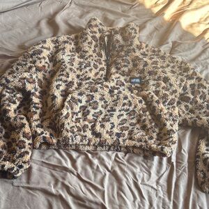 Leopard Print Baby Girl Fleece Cropped Pullover